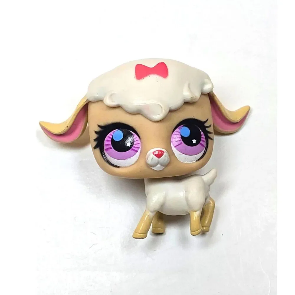 Littlest Pet Shop LPS Cuddliest Lamb Sheep Figure Pink Bow Purple Eyes Star